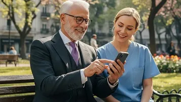 DonSeguro mostrando a una enfermera como se cotiza un seguro desde el celular